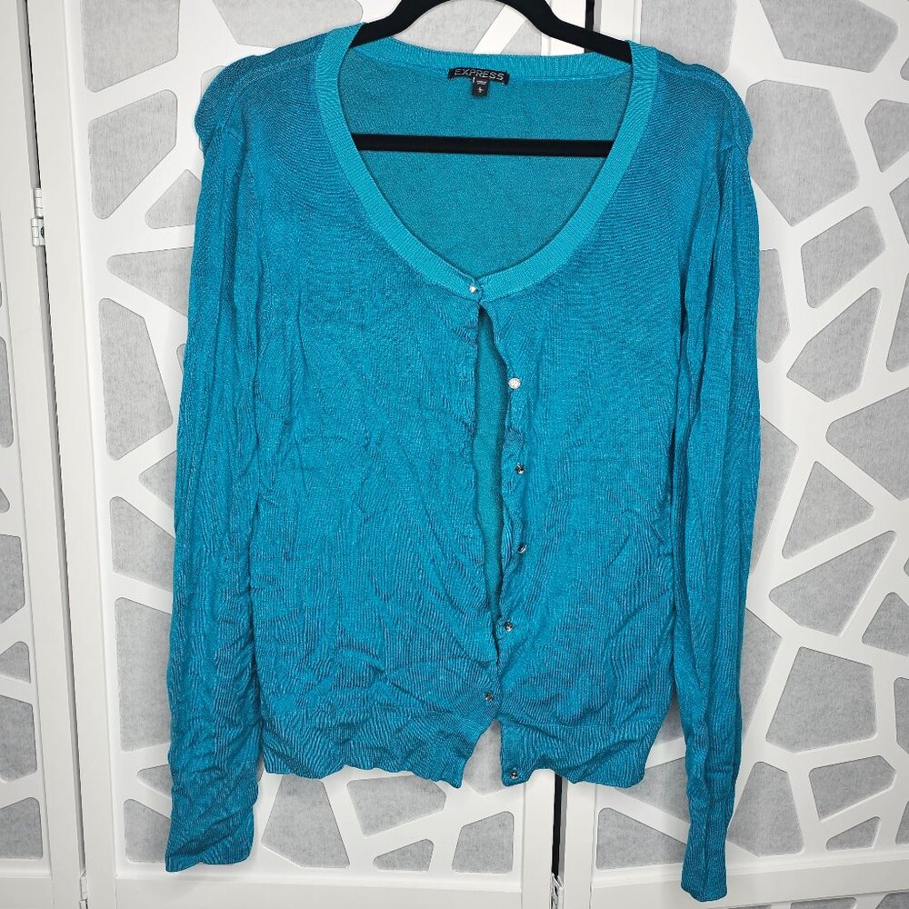 Express Button Down Blue Sweater Cardigan Size Large